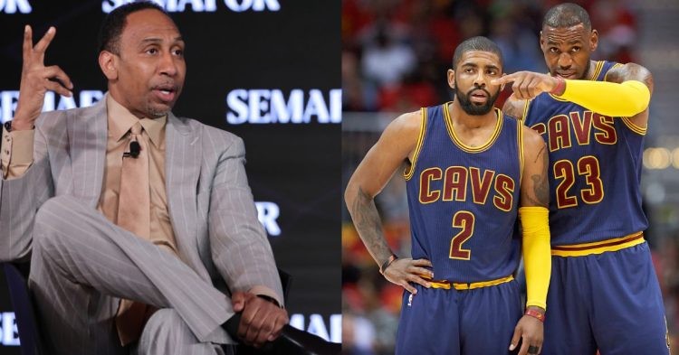 Stephen A. Smith and LeBron James with Kyrie Irving
