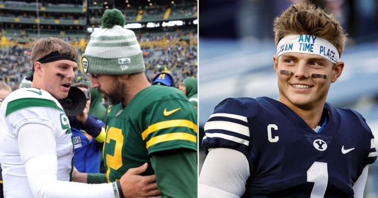 Aaron Rodgers and Zach Wilson together (Credits: KSL Sports, ESPN)