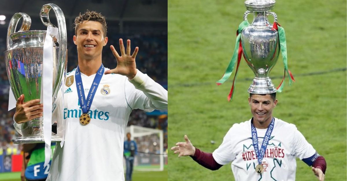 Cristiano Ronaldo with Champions League and Euro 2016