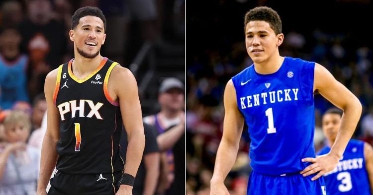 Devin Booker for the Phoenix Suns and for the University of Kentucky (Credit- Christian Petersen Getty Images and Pinterest)(1)