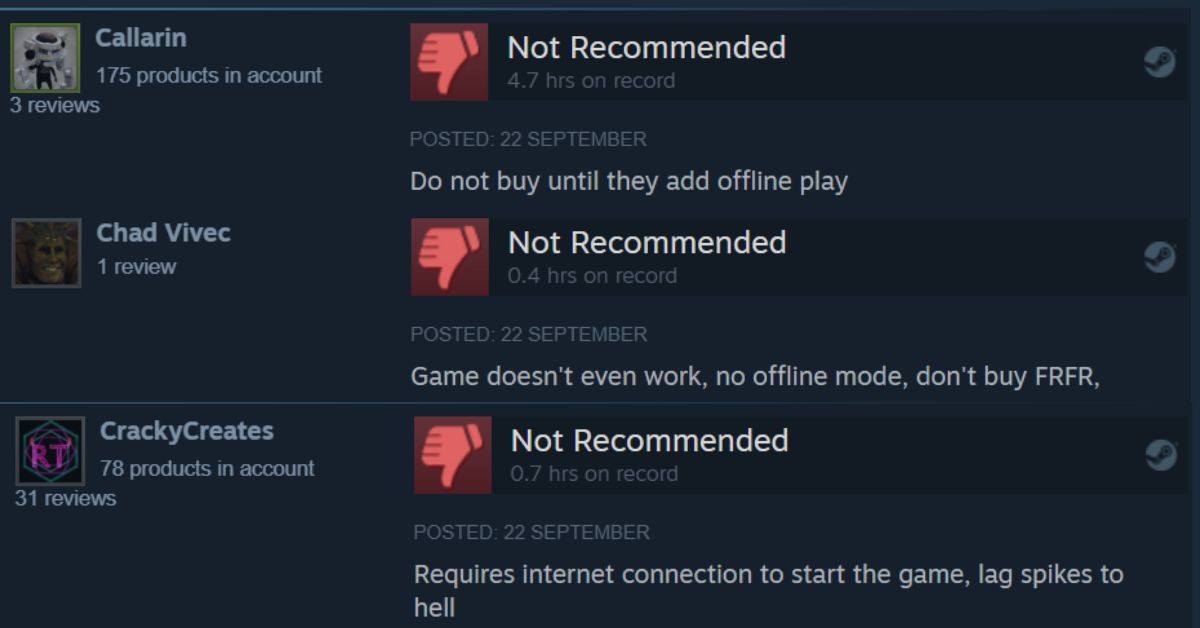 Reactions from Steam on Payday 3