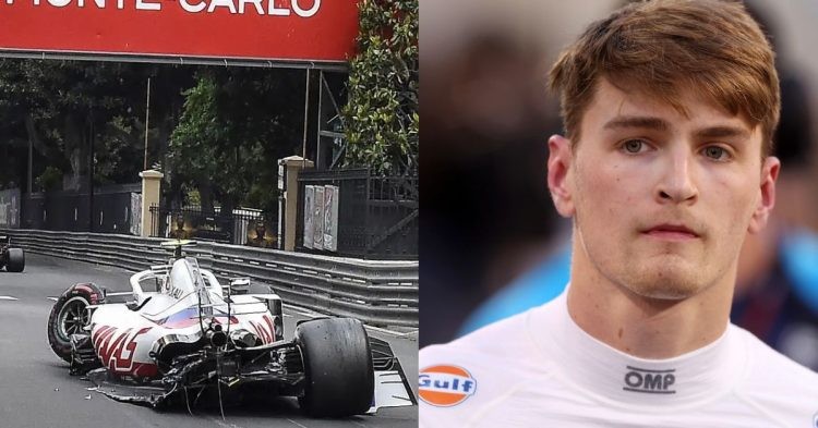 Mick Schumacher crash at the Monaco Grand Prix 2021 (left), Logan Sargeant (right) (Credits- PlanetF1, F1)