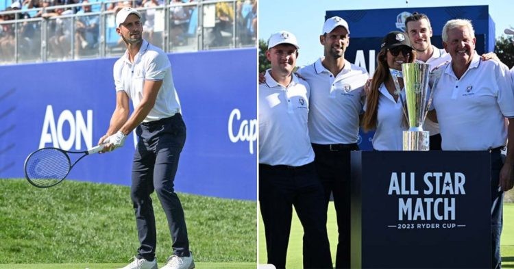 Novak Djokovic alonside his team-mates in All-Star match at Ryder Cup