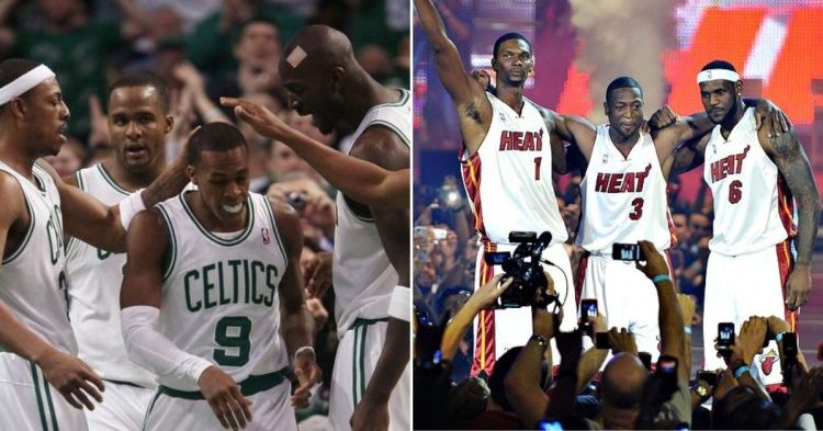 Boston Celtics Big 4 and Dwyane Wade's Miami Heat Big 3 (Credits - Awful Announcing and Pinterest)
