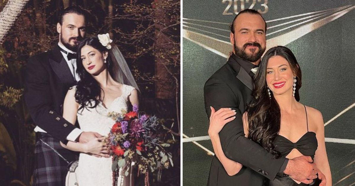 Drew McIntyre and his wife over the years
