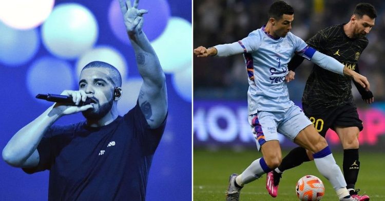 Drake snugs Messi over Cristiano Ronaldo (Credits: The Guardian and X)