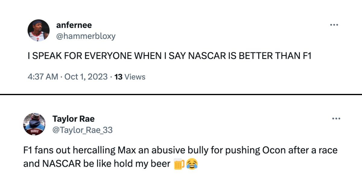 fans fight between F1 and NASCAR