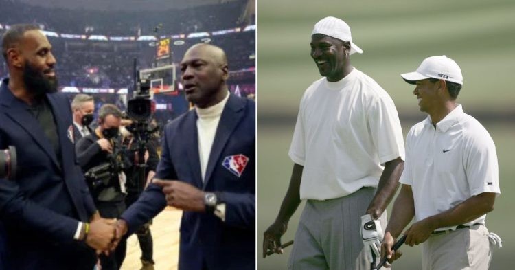 Michael Jordan with LeBron James, and Tiger Woods