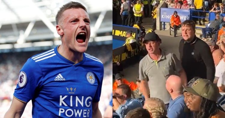 Report on Leicester City as a young fan riles up two grown Stoke City fans in a video that went viral on social media.
