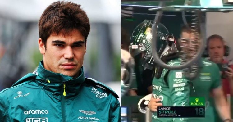 Lance Stroll (left), Lance Stroll with Henry Howe at Aston Martin garage (right) (Credits- F1i.com, Twitter)