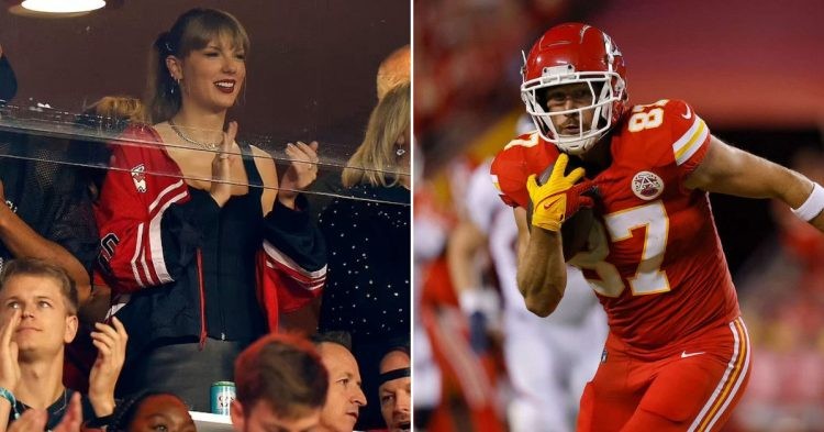 Taylor Swift cheering for Travis Kelce (Credit: People)