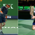 Andrey Rublev after losing the final and Hubert Hurkacz with the trophy at Shanghai. (Credits- X, Xinhua, Wang Lili)