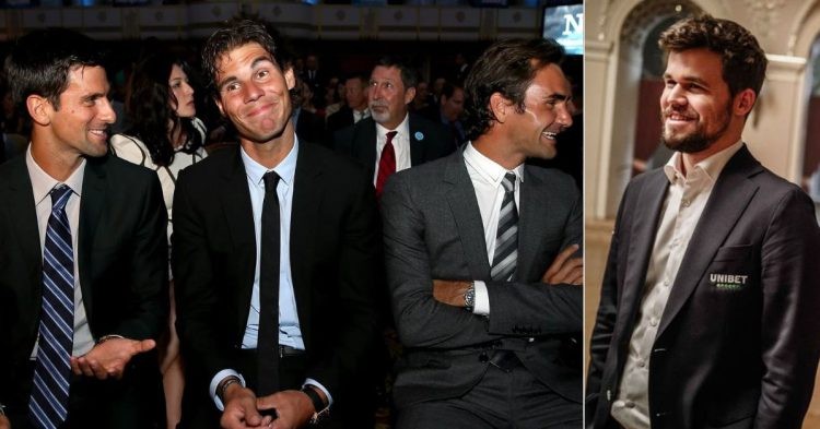 Novak Djokovic, Rafael Nadal, Roger Federer and Magnus Carlsen. (Credits- Getty Images, X)