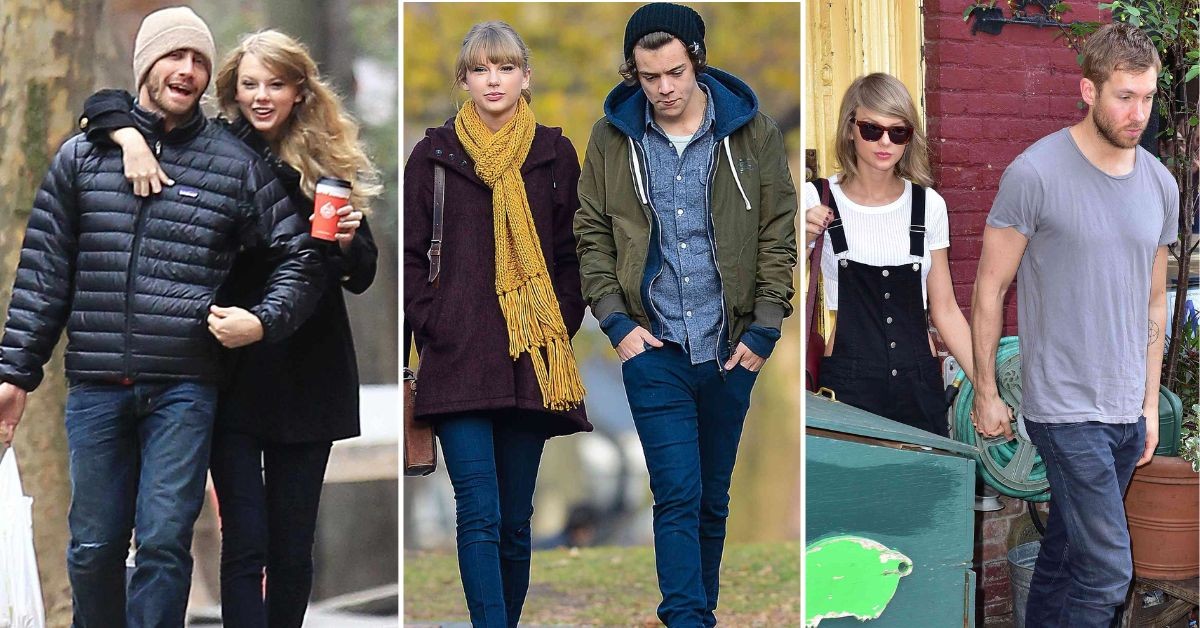 Taylor with Jake Gyllenhaal, Harry Styles, and Calvin Harris (Credit: People)