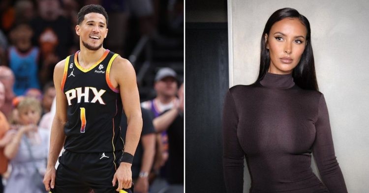 Devin Booker and Maya Jama (Credits: Getty Images and Instagram)