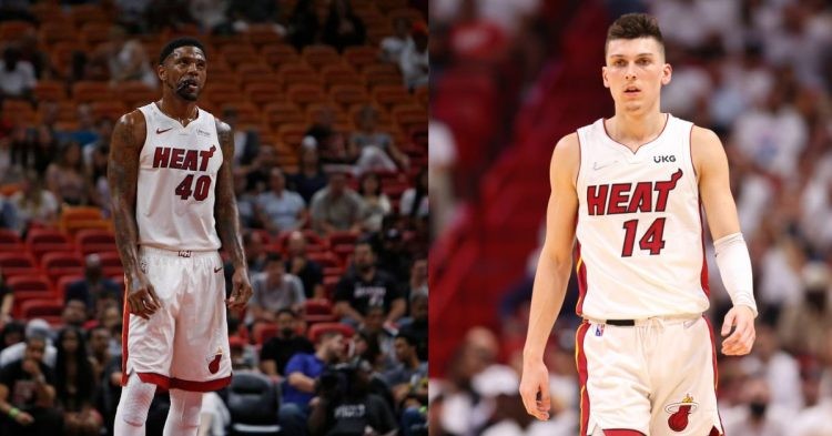 Miami Heat's Tyler Herro and Udonis Haslem