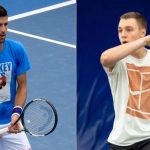 Novak Djokovic in practice, Hamad Medjedovic