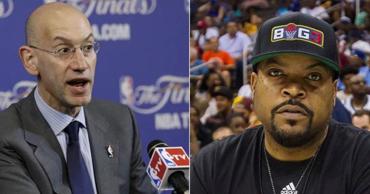 NBA commissioner Adam Silver and Ice Cube (Credit- Sporting News and Nick Tre. Smith Icon Sportswire, Getty Images)