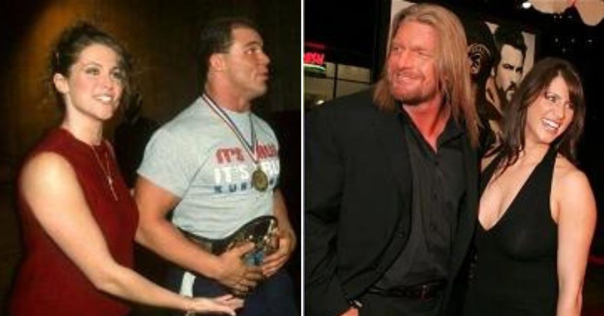 Stephanie McMahon with Kurt Angle and Triple H
