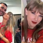 Taylor Swift kissing Travis Kelce, and with Randi Martin (Credit: Instagram)