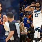 New York Knicks' Jalen Brunson and Timberwolves' Karl-Anthony Towns