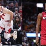 Chicago Bulls' Alex Caruso and Miami Heat's Jimmy Butler
