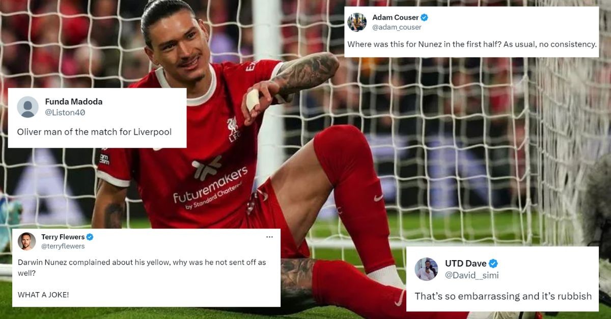 Soccer fans blast Michael Oliver for not showing a red card to Darwin Nunez