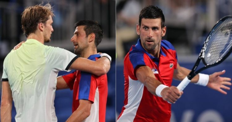 Novak Djokovic (R) who was beaten by Alexander Zverev (L) at 2020 Tokyo Olympics