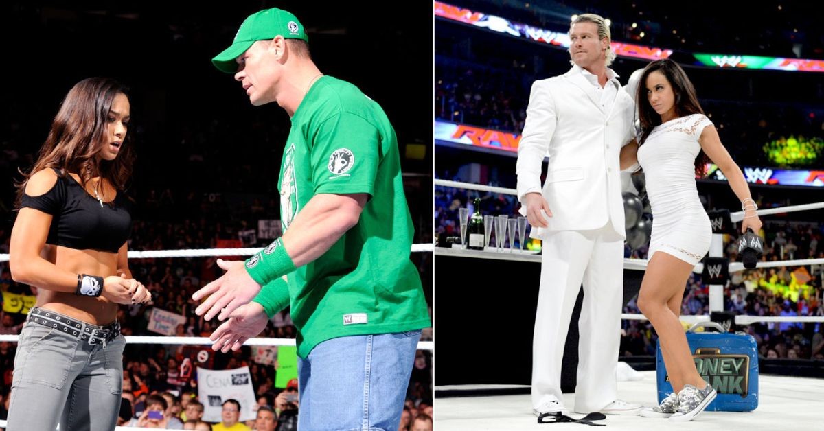 AJ Lee with John Cena and Dolph Ziggler