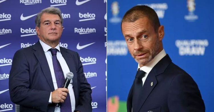 FC Barcelona president Joan Laporta and UEFA president Aleksander Ceferin