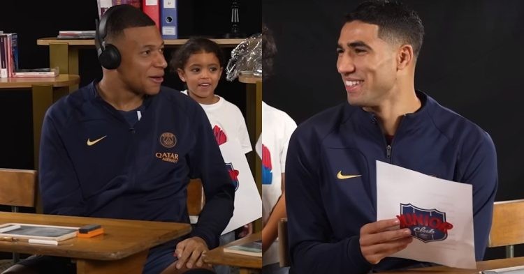 Report on Kylian Mbappe and Achraf Hakimi as the PSG teammates play a game of articulate with PSG junior club players.