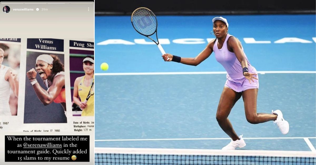 Venus Williams's IG story and she during a match at ASB Classic last year. (Credits- IG @ venuswiiliams, Photosport)