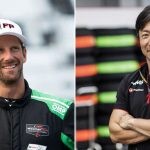 Romain Grosjean shows excitment for newely appointed team principal for Haas, Ayao Komatsu. (Credits - Lamborghini, Haas F1 Team)