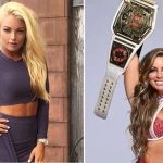 collage of Mandy Rose posed and with Championship belt