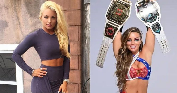 collage of Mandy Rose posed and with Championship belt