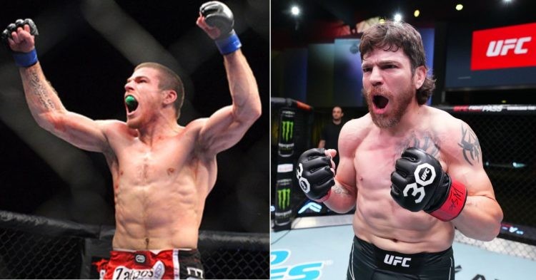Image collage of Jim Miller from his UFC debut days and his recent image.