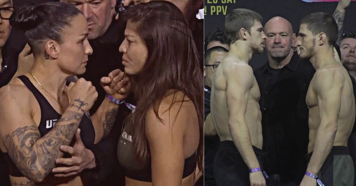 UFC 297 face off- Raquel Pennington vs Mayra Bueno Silva (left) - Arnold Allen vs. Movsar Evloev (right) 