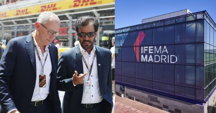F1's Stefano Domenicali with Mohammed Ben Sulayem (left), IFEMA Madrid (right) (Credits- GPFans, SportsTiger.com)