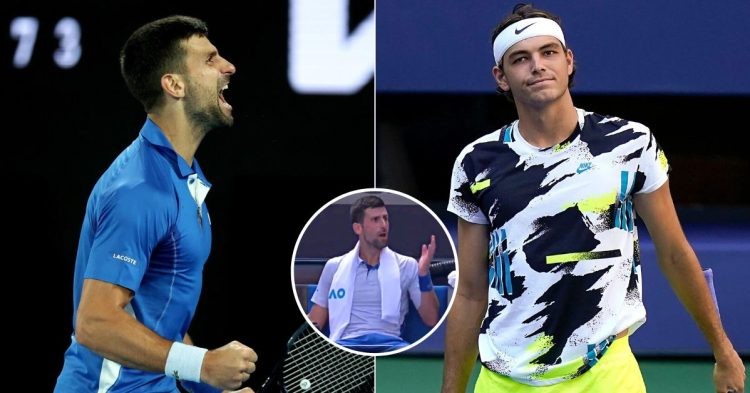 Novak Djokovic screaming at his team during Taylor Fritz match at Australian Open