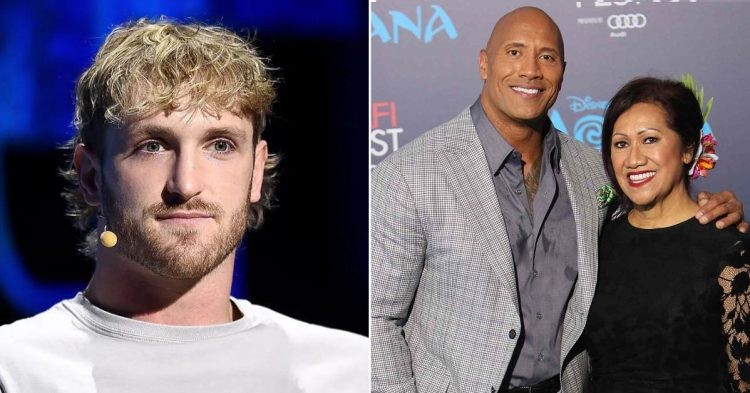 The Rock with his mother(right) and Logan Paul(Left)