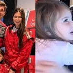 Max Verstappen with Kelly Piquet and Penelope (left), Verstappen with Penelope (right) (Credits- Twitter, VKMag)