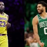 Los Angeles Lakers' LeBron James and Boston Celtics' Jayson Tatum