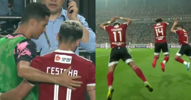 Report on Cristiano Ronaldo as the Portuguese superstar forgives a Brazilian player for using his celebrating in front of him.
