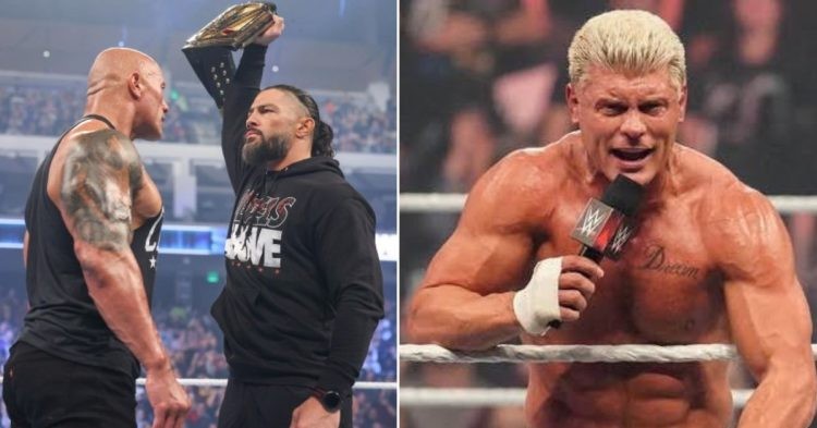 Dwayne Johnson makes the Roman Reigns match official after pushing Cody Rhodes aside