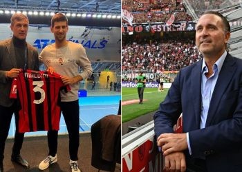 Novak Djokovic with AC Milan jersey (left) - Gerry Cardinale (right)