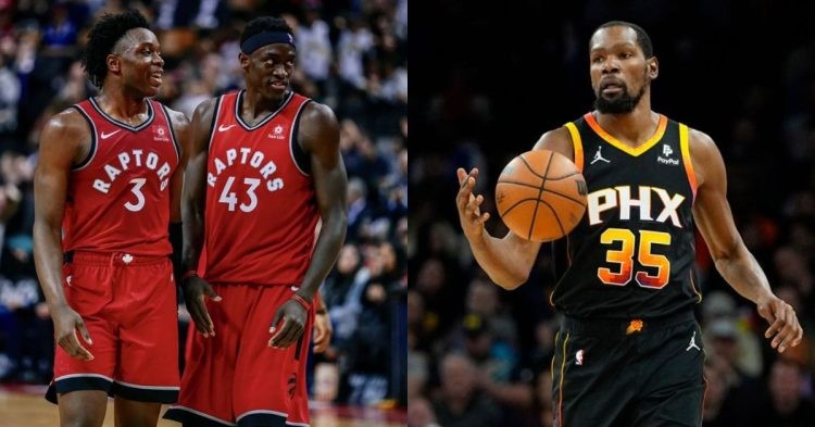 Phoenix Suns' Kevin Durant and Pascal Siakam with OG Anunoby