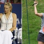 Maria Sharapova suffering an arm injury in 2008. (Credits- Jacques Boissinot/Associated Press, gotcelebs)