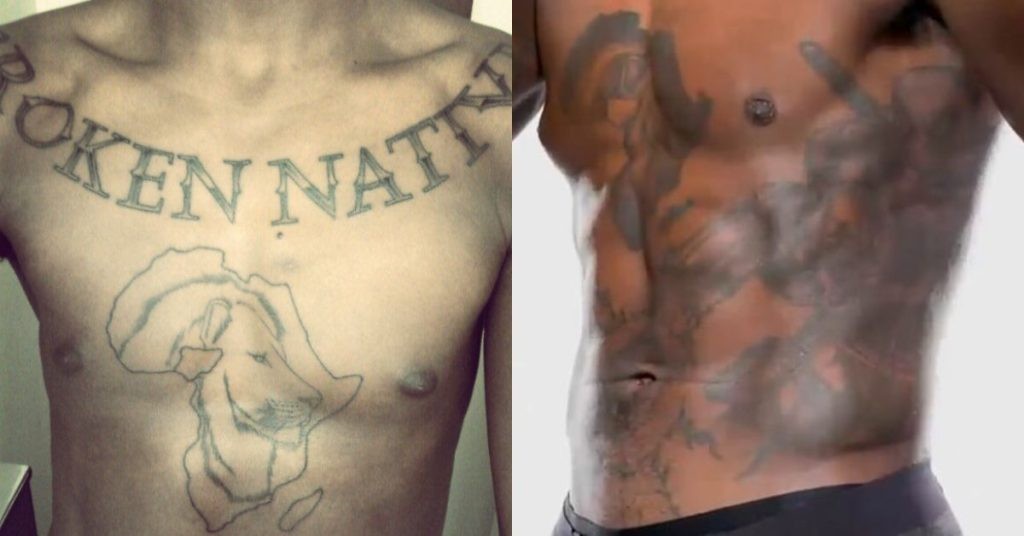 Israel Adesanya has 4 different tattoos on his chest and abdomen