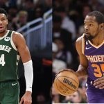 Milwaukee Bucks' Giannis Antetokounmpo and Phoenix Suns' Kevin Durant