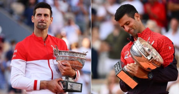 Novak Djokovic with his French Open trophies